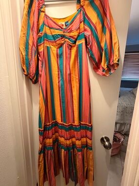 FARM Rio Multicolor Striped Maxi Dress - Yellow, Teal & Coral